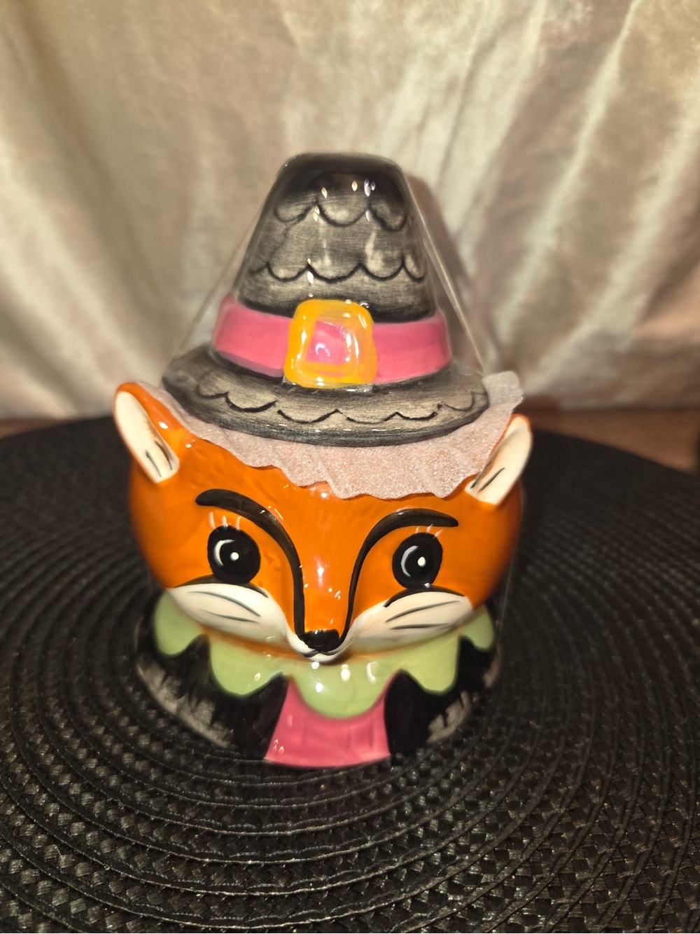 Whimsical Orange Fox Witch Figurine - Ceramic Home Accent